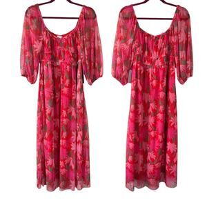 Maisie Red and Pink Floral Print Mesh Midi Dress Women’s Size Medium NWT